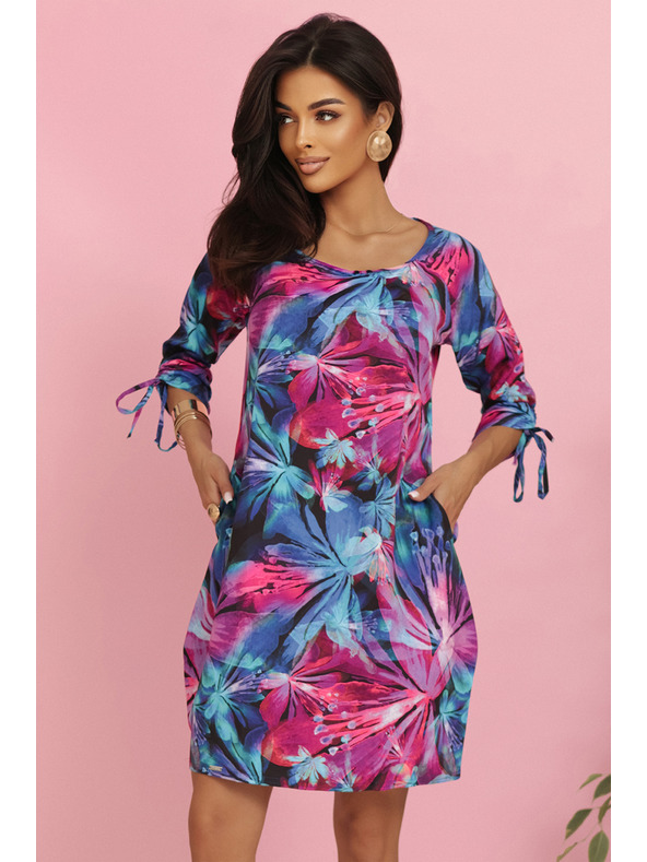 numoco LILA Blumenkleid mit Bindärmel