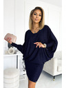 numoco Fledermauskleid mit Ausschnitt - Dunkelblau mit Glitzer