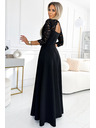 numoco AMBER Spitzenkleid, elegant lang mit Ausschnitt und Beinschlitz - Schwarz