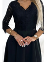 numoco AMBER Spitzenkleid, elegant lang mit Ausschnitt und Beinschlitz - Schwarz