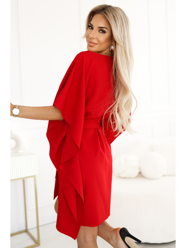 numoco SOFIA Schmetterlingskleid mit Taillengürtel - Rot