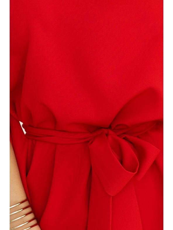 numoco SOFIA Schmetterlingskleid mit Taillengürtel - Rot