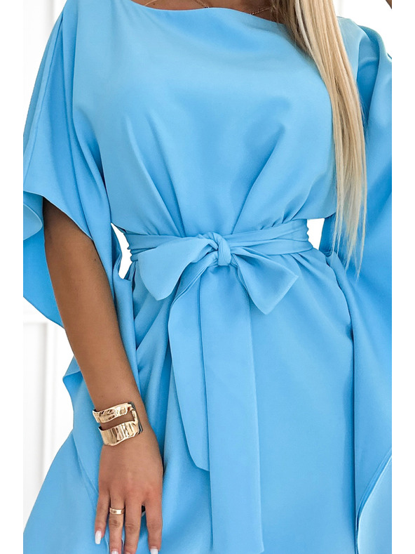 numoco SOFIA Schmetterlingskleid mit Taillengürtel - Farbe Blau