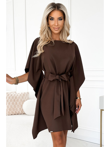 numoco SOFIA Schmetterlings-Kleid mit Taillenbindung - schokoladenbraun