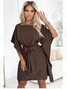 numoco SOFIA Schmetterlings-Kleid mit Taillenbindung - schokoladenbraun