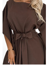 numoco SOFIA Schmetterlings-Kleid mit Taillenbindung - schokoladenbraun