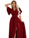 numoco JENNIFER Langes Kleid mit Beinschlitz, Ärmeln und Ausschnitt - weinrot