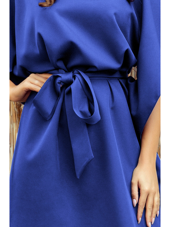 numoco SOFIA Schmetterlings-Kleid mit Taillenbindung - blau