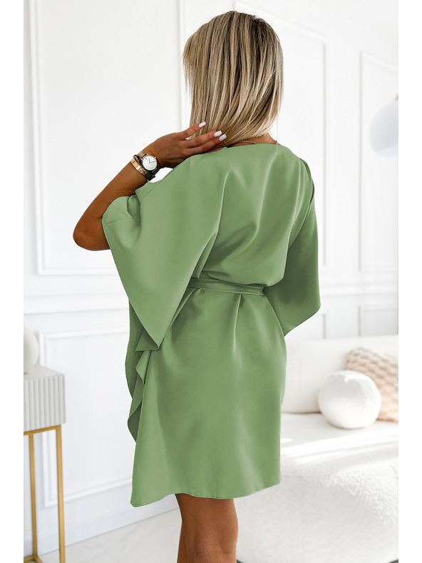 numoco SOFIA Schmetterlings-Kleid mit Taillenbindung - olivgrün