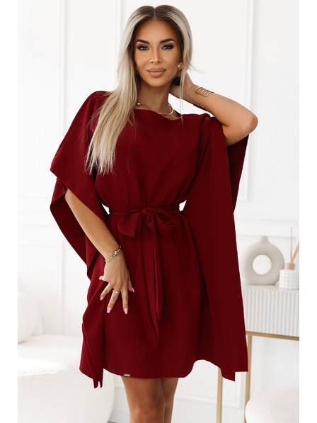 numoco SOFIA Schmetterlings-Kleid mit Taillenbindung - weinrot