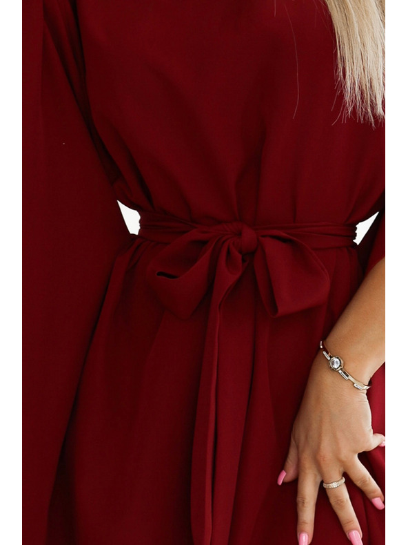 numoco SOFIA Schmetterlings-Kleid mit Taillenbindung - weinrot