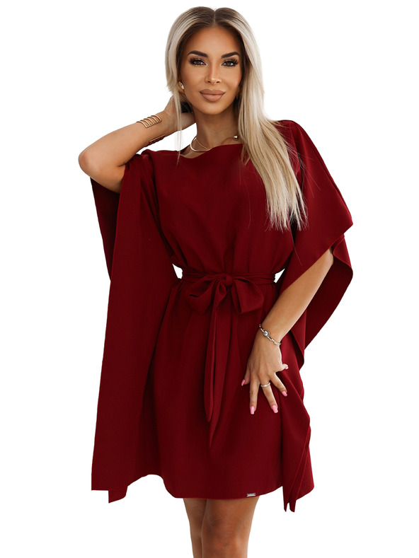 numoco SOFIA Schmetterlings-Kleid mit Taillenbindung - weinrot