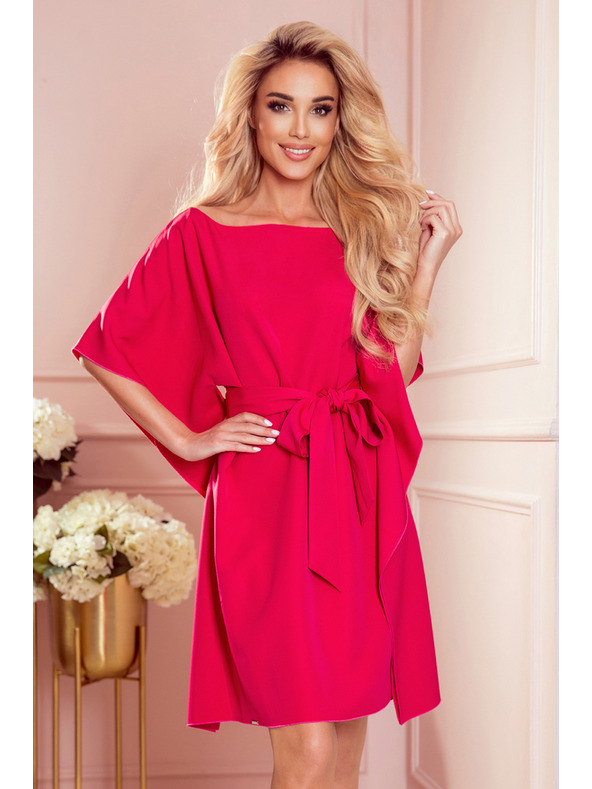 numoco SOFIA Schmetterlings-Kleid mit Taillenbindung - himbeerfarben