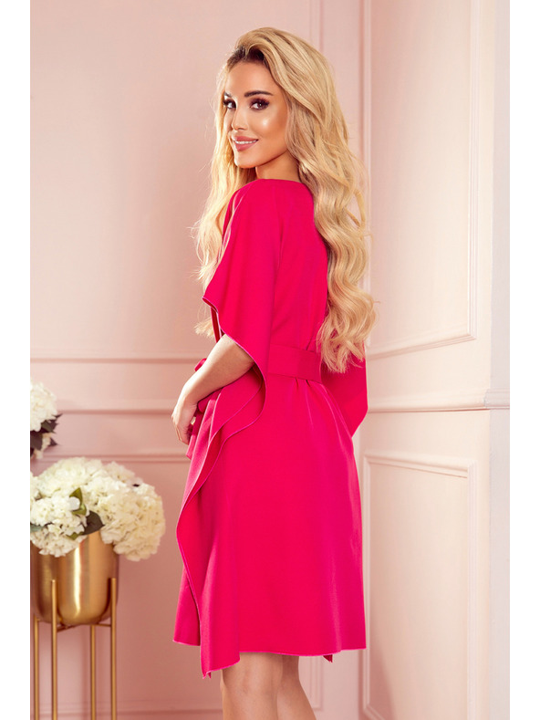 numoco SOFIA Schmetterlings-Kleid mit Taillenbindung - himbeerfarben