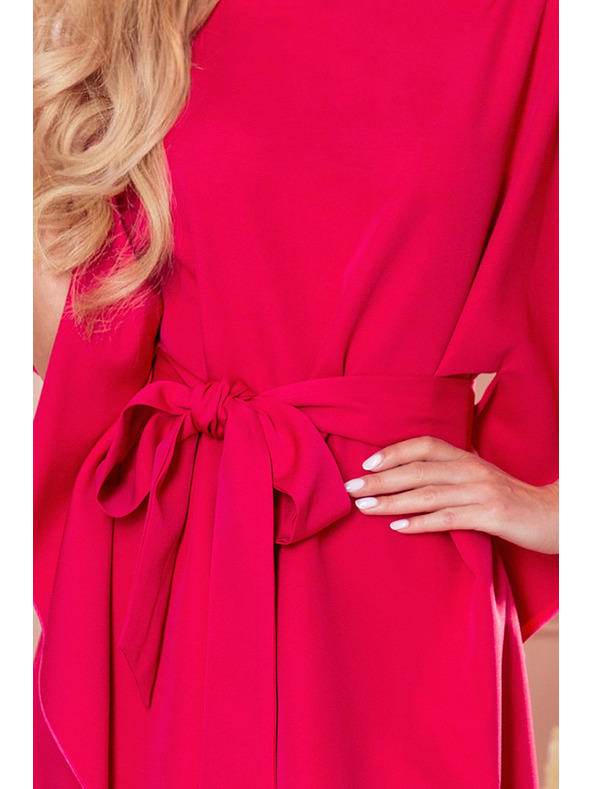 numoco SOFIA Schmetterlings-Kleid mit Taillenbindung - himbeerfarben