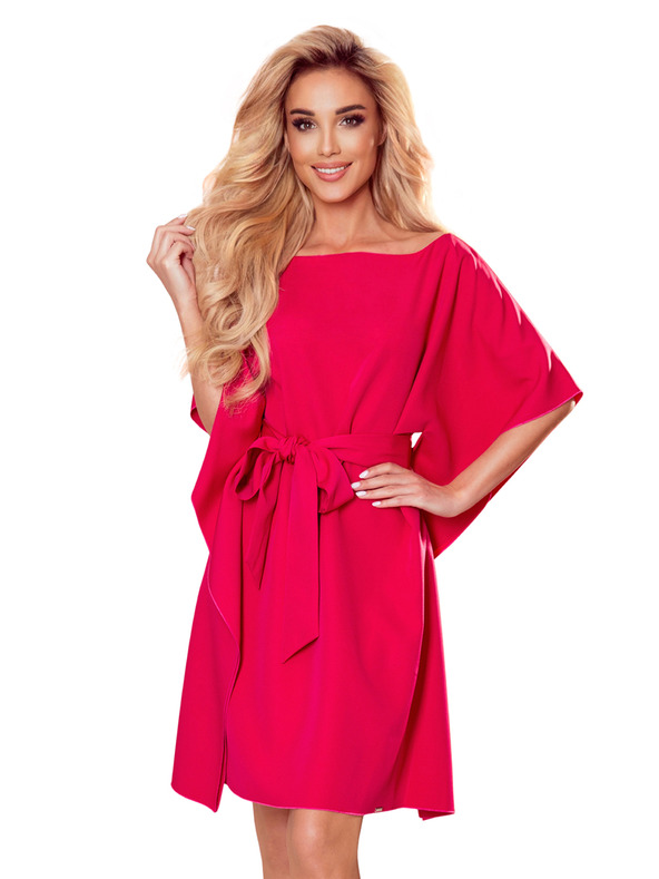 numoco SOFIA Schmetterlings-Kleid mit Taillenbindung - himbeerfarben