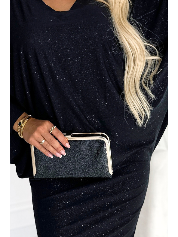 numoco Fledermauskleid mit Ausschnitt - schwarz mit Glitzer