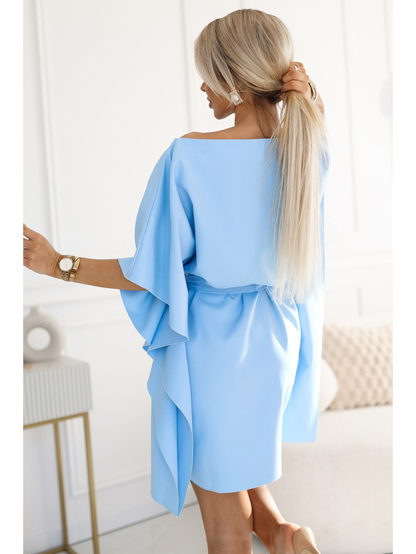 numoco SOFIA Schmetterlings-Kleid mit Taillenbindung - pastellblau