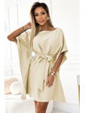 numoco SOFIA Schmetterlings-Kleid mit Taillenbindung - beige