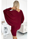 numoco Fledermauskleid mit Ausschnitt - weinrot mit Glitzer