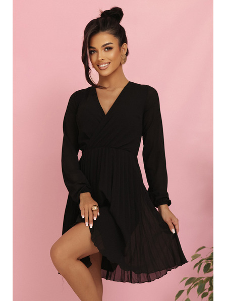 numoco ISABELLE Polnisches Faltenkleid mit langen Ärmeln und Ausschnitt - schwarz