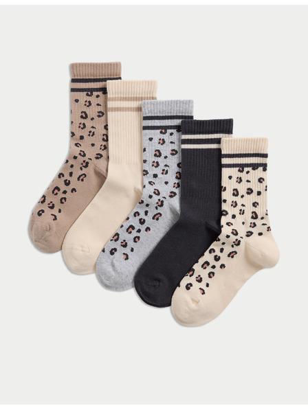 Marks & Spencer Gerippte Socken mit hohem Baumwollanteil, 5er-Set (Größe 6 klein – 7 groß) Marks & Spencer mehrfarbig