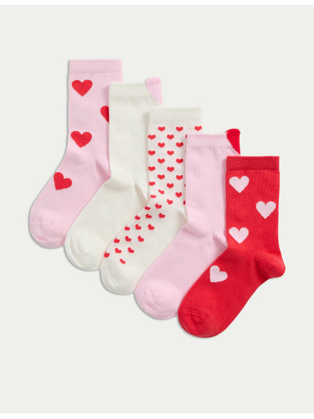 Marks & Spencer Gestreifte Knöchelsocken mit hohem Baumwollanteil, 5er-Set (Größe 6 klein – 7 groß) Marks & Spencer rosa