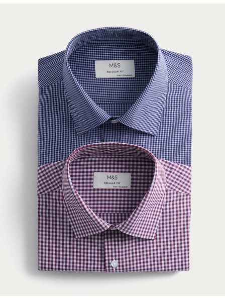 Marks & Spencer Karierte Hemden mit normalem Schnitt für einfaches Bügeln, 2 Stück Marks & Spencer rot