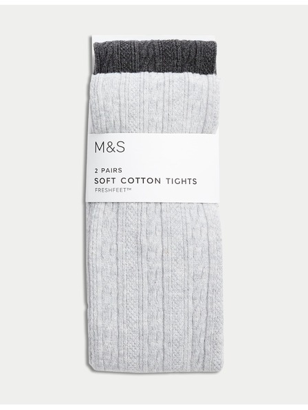 Marks & Spencer 2er-Set Strumpfhosen mit Zopfmuster und hohem Baumwollanteil (2–14 Jahre) von Marks & Spencer grau