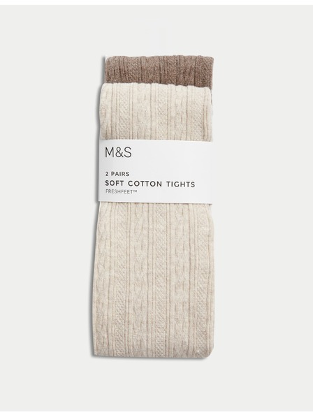 Marks & Spencer 2er-Set gestrickte Strumpfhosen mit Zopfmuster und hohem Baumwollanteil (2–14 Jahre) von Marks & Spencer creme