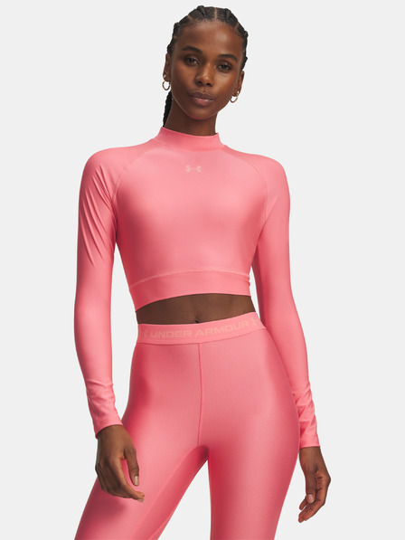 Under Armour Damen T-Shirt Under Armour HeatGear Crop Mock LS-PNK