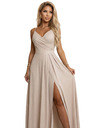numoco CHIARA Maxikleid mit Trägern, Wickelausschnitt und Beinschlitz - champagnerfarbene Glitzer-Ausführung