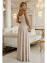 numoco CHIARA Maxikleid mit Trägern, Wickelausschnitt und Beinschlitz - champagnerfarbene Glitzer-Ausführung