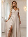 numoco CHIARA Maxikleid mit Trägern, Wickelausschnitt und Beinschlitz - champagnerfarbene Glitzer-Ausführung