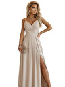 numoco CHIARA Maxikleid mit Trägern, Wickelausschnitt und Beinschlitz - champagnerfarbene Glitzer-Ausführung