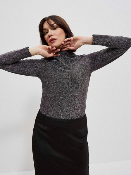 Moodo Schwarze Damenbluse mit Metallic-Faden Moodo