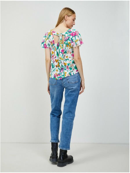 Orsay Grün-weiß geblümte Bluse mit Schnürung ORSAY