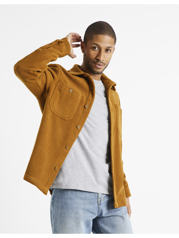 Celio Braunes Herrenoberhemd Celio Dafleece