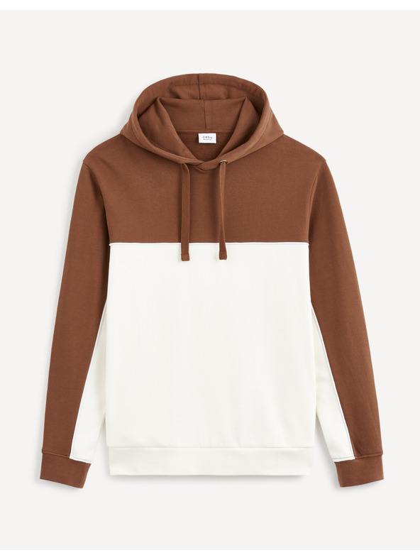Celio Brauner und weißer Herren-Baumwoll-Kapuzenpullover Celio Debiding
