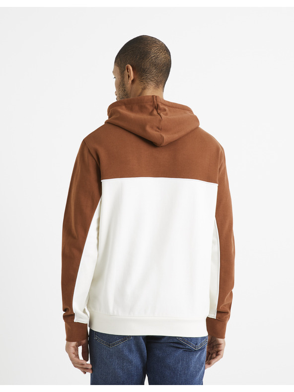 Celio Brauner und weißer Herren-Baumwoll-Kapuzenpullover Celio Debiding