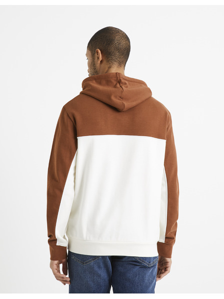 Celio Brauner und weißer Herren-Baumwoll-Kapuzenpullover Celio Debiding