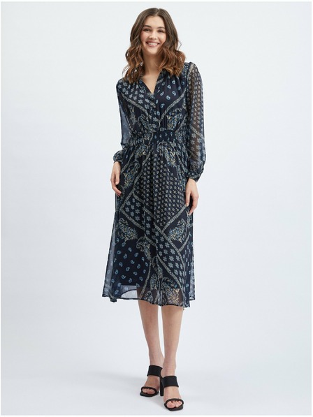 Orsay Dunkelblaues gemustertes Damen-Midikleid ORSAY