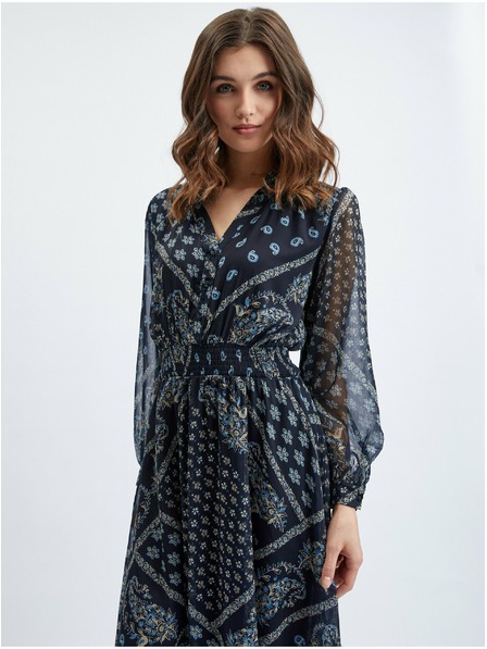 Orsay Dunkelblaues gemustertes Damen-Midikleid ORSAY