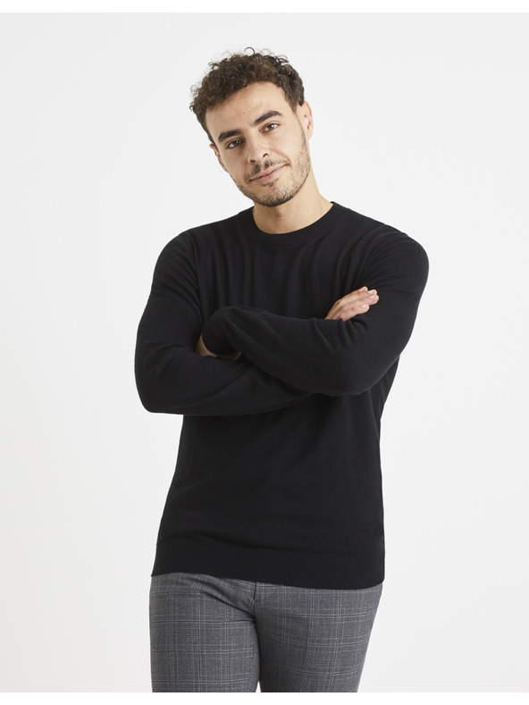 Celio Schwarzer Herren-Basic-Pullover Celio
