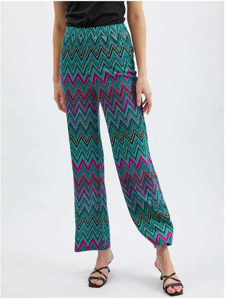 Orsay Rosa und grün gemusterte Damenhose ORSAY