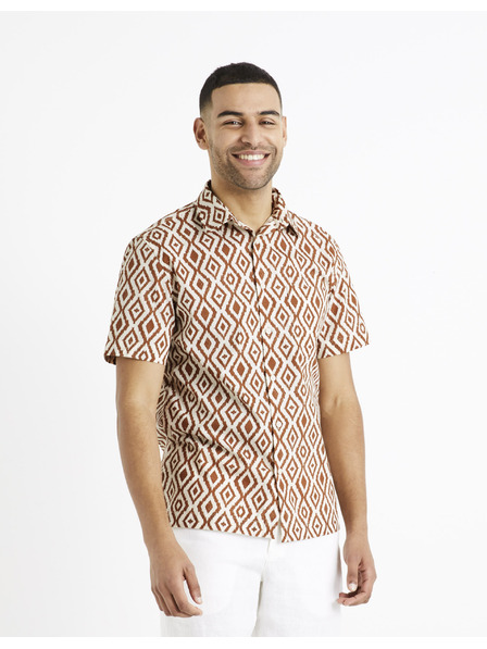 Celio Braunes und cremefarbenes gemustertes Herrenhemd Celio Daprint