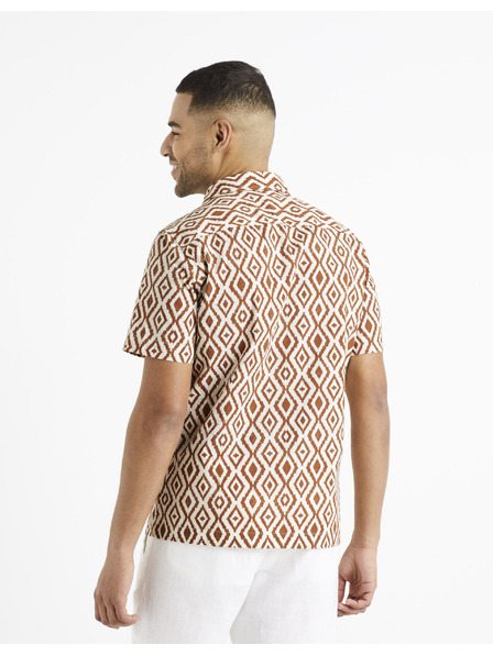 Celio Braunes und cremefarbenes gemustertes Herrenhemd Celio Daprint