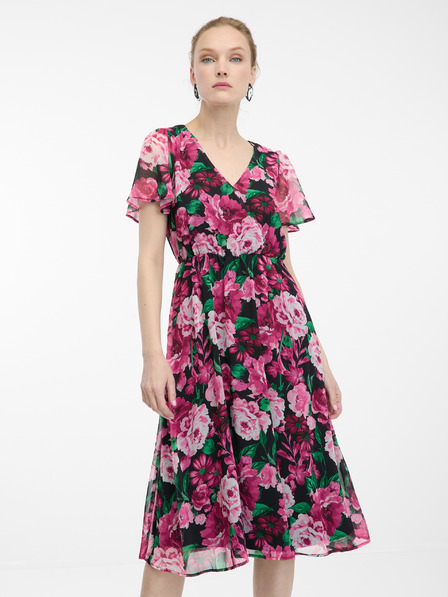 Orsay Schwarzes und rosa geblümtes Damenkleid ORSAY