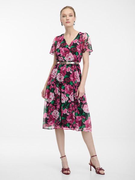 Orsay Schwarzes und rosa geblümtes Damenkleid ORSAY