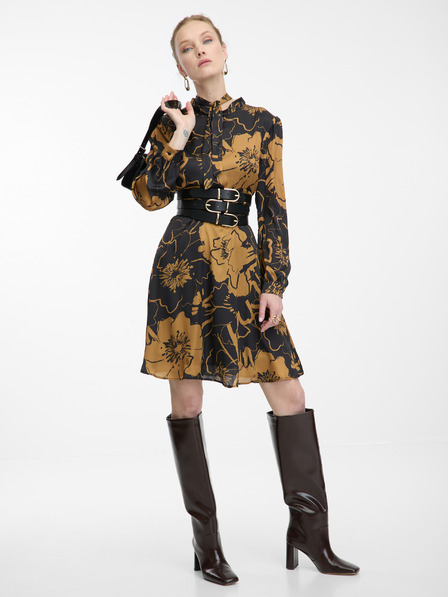 Orsay Braunes und schwarzes geblümtes Satinkleid für Damen ORSAY